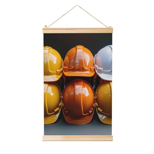 Poster casques de construction grand format tableau mural cadre bois salon bureau 91x61