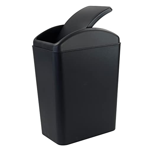 Qskely 4.5 Gallon Plastic Swing-Top Trash Can, Garbage Can with Swing Lid, Black