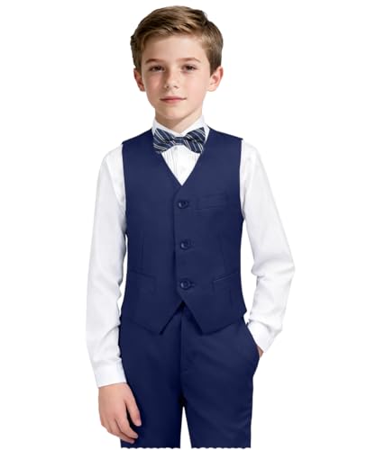 Image of Boys Formal Suit Vest and Pants Set 6 Pieces Suits for Boy Wedding Ring Bearer Outfit for Kids Tuxedo