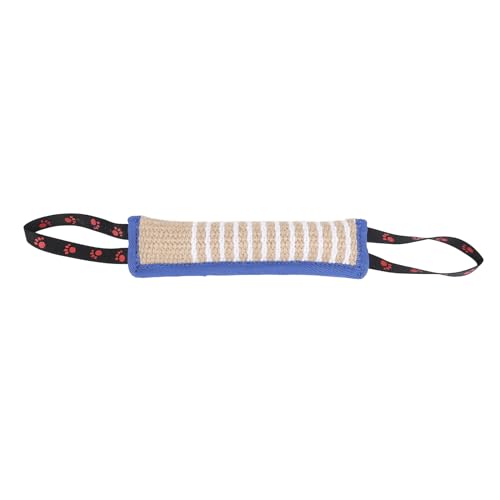 Training Jute Tug Toy 2 Handles Pull Rope for Dog Training for Puppies and Smaller Dogs Tear Linen Dog Training Tool (Blue Border Footprint Pattern)