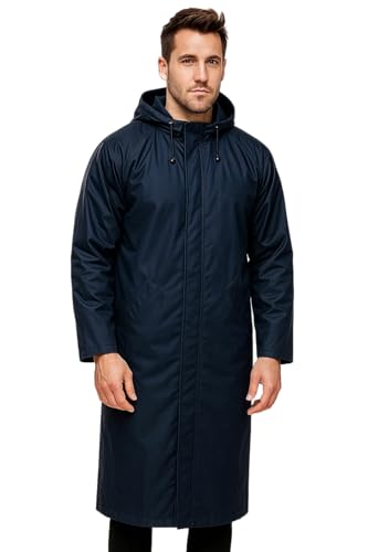 Image of Nephar Classic Men's Waterproof Overcoat with Hood - Wind & Rain Resistant Long Black Raincoat for Bike, Travel & Outdoor (Multisize)