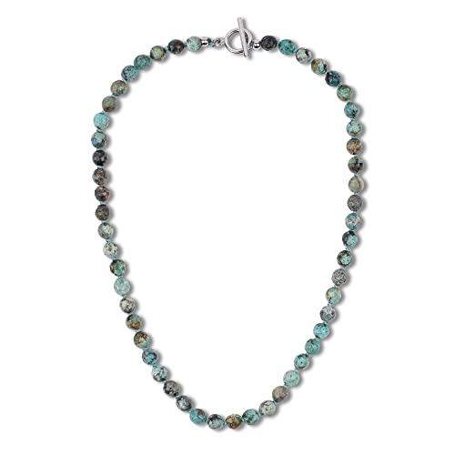 GAVU Collier Perle Homme, Collier Turquoise Africaine Homme, Fermoir OT en Acier Inoxydable, 50cm