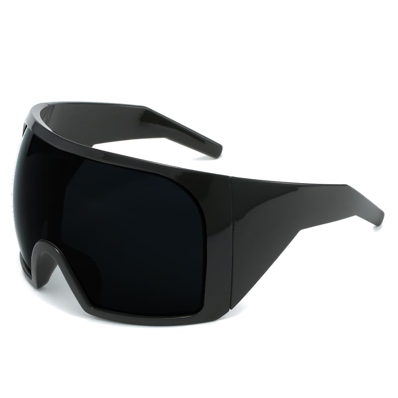 YUANLUIGV Wrap Around Oversized Sunglasses for Women Men Cool Futuristic Rave Trendy Sunglasses Big Curved Shield Sun Glasses