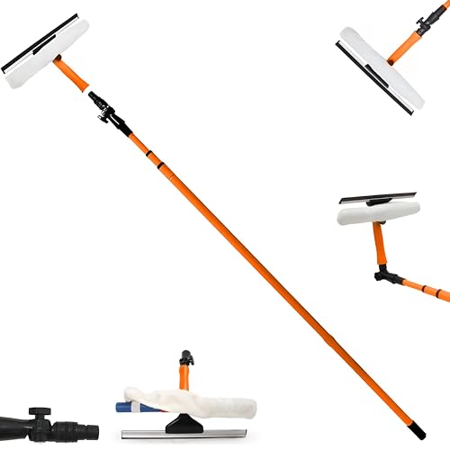 3.5M Telescopic Window Cleaner Heavy Duty Extendable Glass Cleaning Equipment Kit with Squeegee Soft Head Long Conservatory Pole 180° Adjustable
