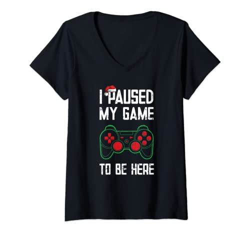 Mujer Pusé mi juego para estar aquí divertido humor Christmas Edition Camiseta Cuello V