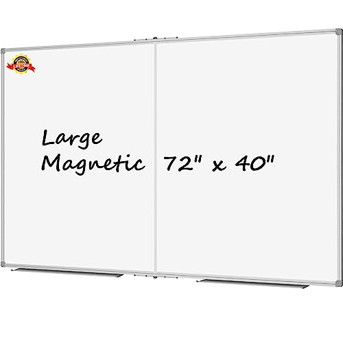 Lockways Large Magnetic Dry Erase Board 72" x 40", Foldable Wall Mounted Whiteboard| White Board with Pen Tray for Business,Team,Home Office,Home Education and School Classroom