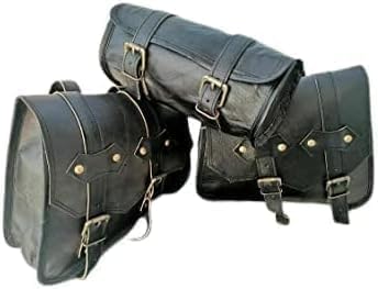 American Blue Alforjas de cuero hechas a mano para motocicleta || Equipaje para motos, bicicletas, deportes de motor, ciclomotores || Juego de 3 bolsas laterales de cuero para motocicleta de doble