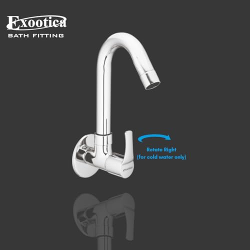 Image of Chrome Finish Silver Sink Cock | Wall Mounted Faucet for Kitchen & Utility Use - Sleek & Durable Design - Topaz