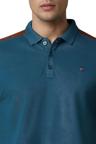 Image of Louis Philippe Men's Slim Fit Premium High-End Pique in Superior Cotton Cut & Sew Design Color Block Shoulder Half Sleeve Polo Tshirt