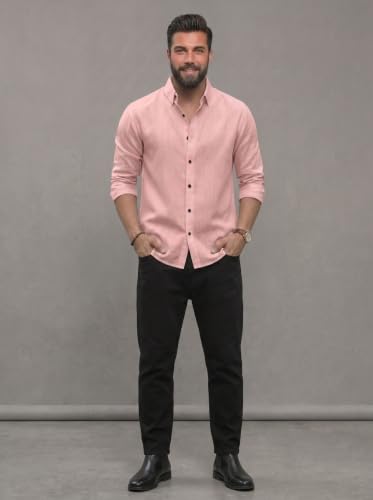 Image of NexaFlair Men's Regular Fit Solid Pattern Laffer Cotton Shirt with Long Sleeve Collared Neck Standard Length and Button Down Closure Type | Mens Casual Shirts | Man's Formal Shirts