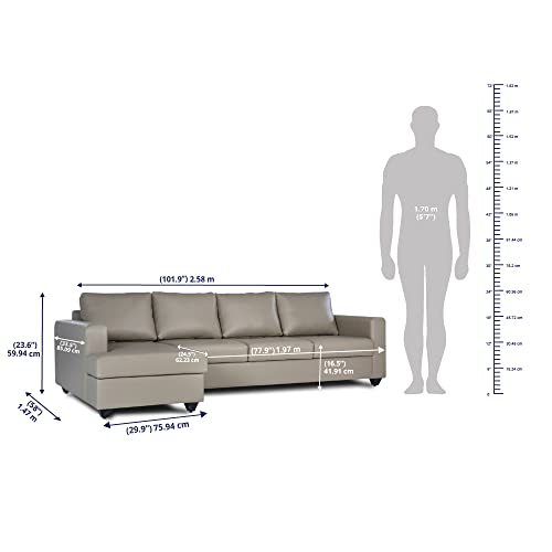 Image of Wakefit Napper L Shape Sofa Set (3 Seater + Left Aligned Chaise + Ottoman, Leatherette, Cappuccino Brown)