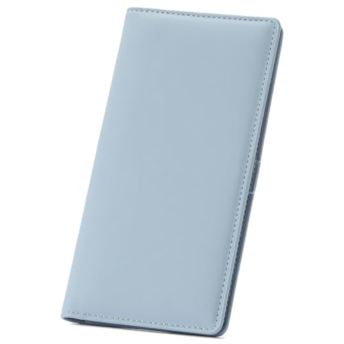 Ultra Slim Genuine Leather Wallet for Women RFID Blocking Bifold Credit Card Holder Long Clutch (Blue)
