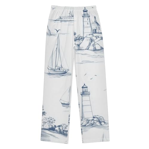 ZZXXB Sailboat and Lighthouse Boys Long Pants Soft Trousers Elastic Waist Kids Lounge Bottoms with Pockets S-XL