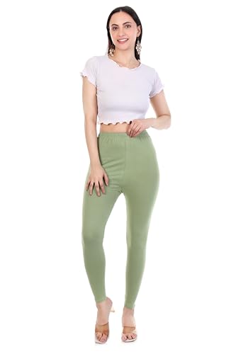 Image of TPF Women Cotton Lycra Ankle Length Leggings | 4 Way Stretchable | Mid Waist Slim Fit Tights | Soft Comfortable Ankle Legging for Girls & Ladies