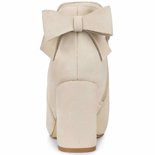 Allegra K Allegra K Women's Round Toe Bow Decor Chunky Heel Beige Ankle Boots 6.5 M US