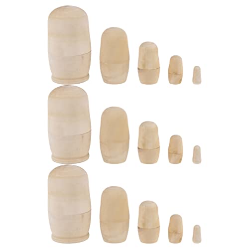 TOYANDONA 3 Sets Unpainted Russian Nesting Doll Blank Wooden Matryoshka Stacking Toy Make Your Own Doll for Christmas Kids Birthday Gift Home Decoration, M (42210135VNW)
