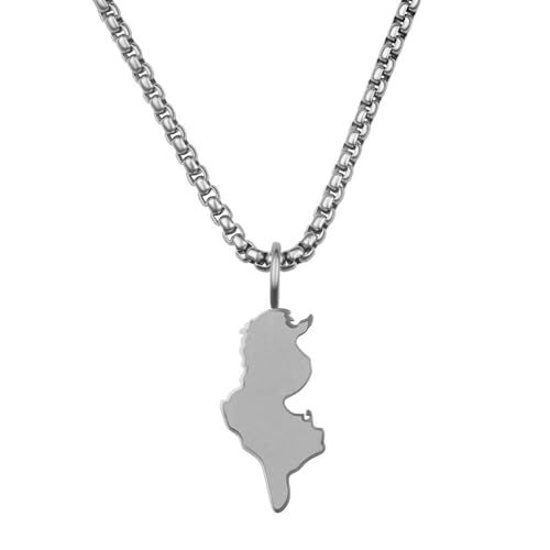 Chaîne carte Tunisie homme en acier inoxydable 316L avec pendentif 27 mm