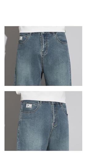 Men's Summer Ultra-Thin Jeans Soft Drape Loose Comfortable Wide-Leg Ice Silk Pants Vintage Blue 343