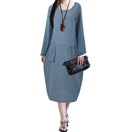 Baugger Robe décontractée pour Femmes décontractée,Poche à Manches Longues Baggy de Couleur Unie à la Mode Cover