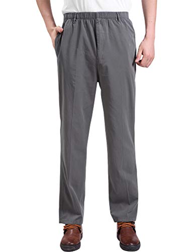 IDEALSANXUN Mens Elastic Waist Loose Pull On Pant Casual Cotton Twill Pants (Large, Dark Grey)