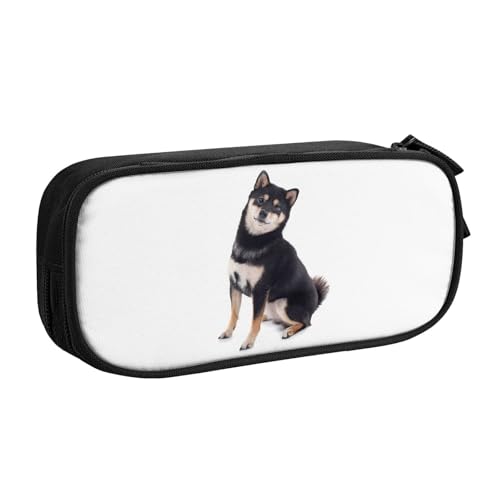 柴犬 黒柴ペンケース 筆箱 文具ケース おしゃれ 筆袋 鉛筆ケース 鉛筆のサック 中高校生 軽量 収納バッグ 学生 子供 誕生日 入学ギフト 大容量 ダブルレイヤーBlack