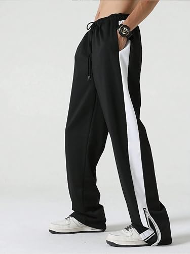 Image of Men's Track Pants with Side Zip Pockets - Regular Fit Sports Joggers for Gym, Running & Casual Wear - Mens Lower