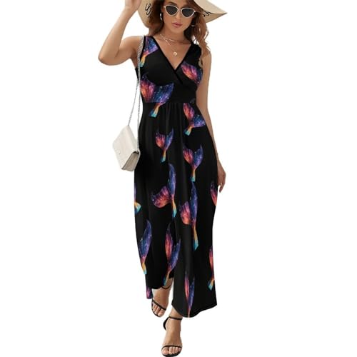 Vestido largo de playa con cola de sirenas con purpurina para mujer, casual, sin mangas, cuello en V, Estilo:, S
