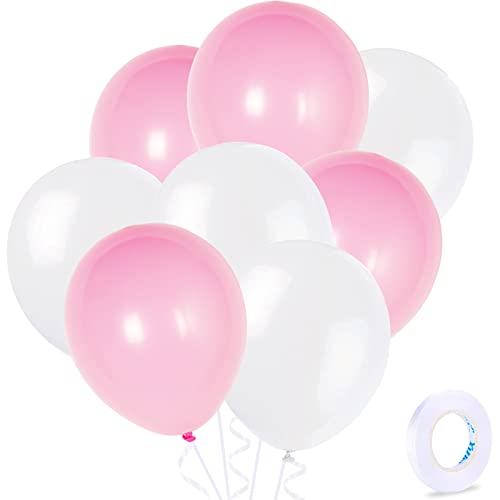 ZHIHUI 20pcs Pink and White Balloons 10 Inch Macaron Pink White Latex Bulk Balloon for Baby Shower Birthday Wedding Engagement Anniversay Christmas Festival Picnic or Friends Family Party Decorations