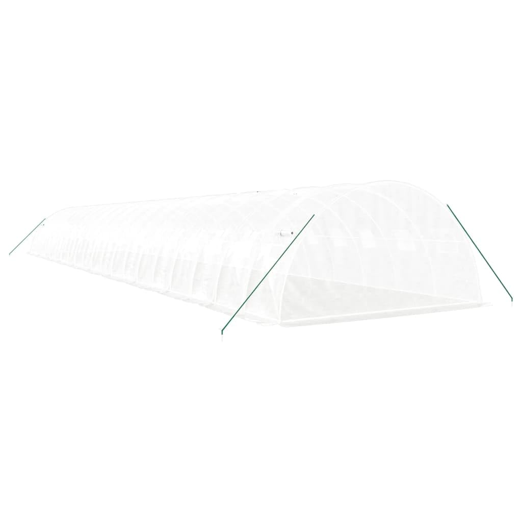 Szklarnia ze stalową ramą, biała, 20 x 4 x 2 m, tunel foliowy PE z osłoną 140 g/m², 4 boczne okna z siatki, drzwi z zamkiem błyskawicznym do wysiewu i uprawy