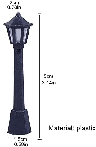 Miniatura 2 de Mini modelo de luz de calle en miniatura, lámparas de poste de tren ferroviario, lámpara negra para exteriores, farol para decoración de casa de