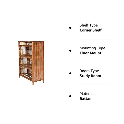 Image of CANE CRAFTS Wooden Shelf Bamboo 4-Tier Kitchen Organizer Shoes &Slippers Rack Books Shelves Planter Stand (4 Shelf)
