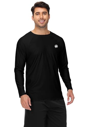 Image of AOBUTE Mens Long Sleeve Swim Shirt Quick Dry Sun Protection Rash Guard