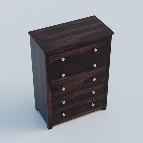 Image of Furniture Rustic Sheesham Wood Chest of Drawers with 5 Drawers -for Living Room Storage (Honey Finish)