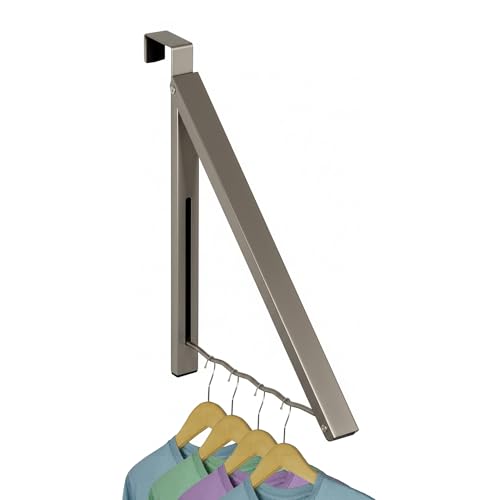 HOLDN’ STORAGE Over The Door Hanger - Single Foldable Rack Organizer for Hanging Clothes, Coats & Towels, Ideal for Dorm Rooms, Laundry, Bathrooms, Etc - Holds up to 20 LBs, Collapsible - Satin Nickel
