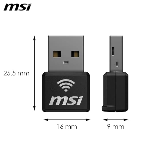 MSI AX1800 Nano WiFi USB Adapter, dongle USB WiFi 6 bi-Bande 2.4G/5G pour PC, Format de Poche, Compatible avec Windows 11 et 10