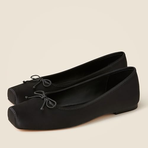 Square Toe Ballet Flats for Women Vintage Style with Bow and Ruched Toe Pull On Comfortable for Office and Dress Events2