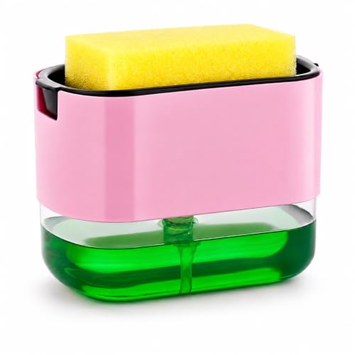 ARABIZ 2 in 1 Kitchen Soap Dispenser with Sponge Holder, 400 ml Dishwash Liquid Dispenser Pump with 1 Sponge Included, Refillable Sink Soap Dispenser for Kitchen & Bathroom (Multicolor)