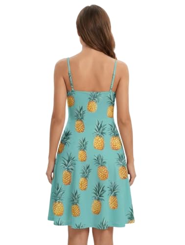 Image of DRESSFO Matchable Couples' Outfit Tropical Leaf Pineapple Print Button-up Shirt Or Strappy Dress