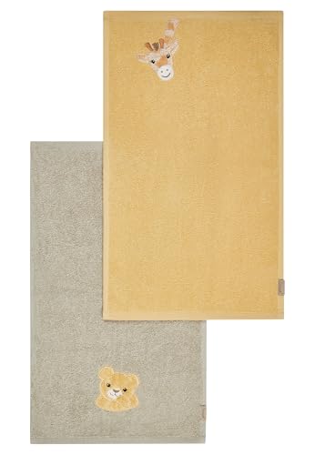 Sterntaler Kinderhandtuch Doppelpack Giraffe & Löwe 50x30cm – Handtuch aus saugfähiger Baumwolle mit schönen Webkanten – Süße Applikationen für Babys und Kleinkinder, bunt