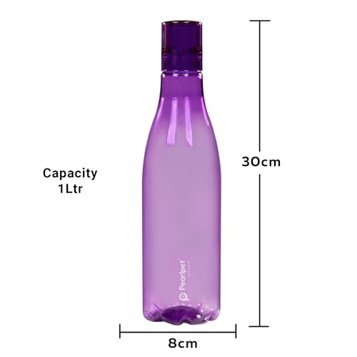 Image of PEARLPET Throttle Water Bottle for Home | Leak Proof Bottles for Refrigerator | BPA-Free, Food Grade, Plastic | Set of 4, 1000 ML Each, Multicolor