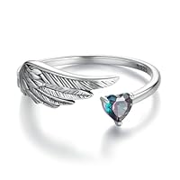 Kerraom Anello Ali Aperto Argento 925 Regolabile con Cuore Zirconi — Gioiello a Forma d’Angelo, Regalo per Donna Ragazze(Regolabile)