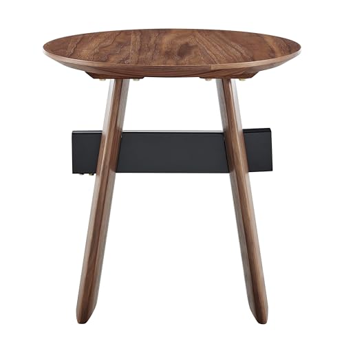 Image of Euro Style Folke 20 inch End Table | Modern Industrial Accent | Functional Side Table for Living Room, Bedroom, Home Office, or Hospitality | Walnut Finish with Matte Black Steel Cross Bar