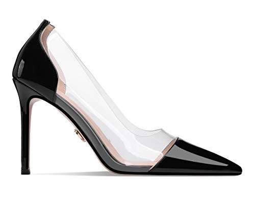 Petit Cadeau Lenora - Women's Clear & Sexy Pointed Toe Slip on Pumps with 4" Stiletto High Heels. Handmade to Perfection.2