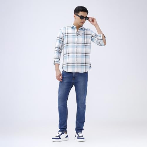 Image of BASICS 100% Cotton Checked Shirt for Men | Slim Fit | Everyday Smart Casual Wear | Full Sleeve