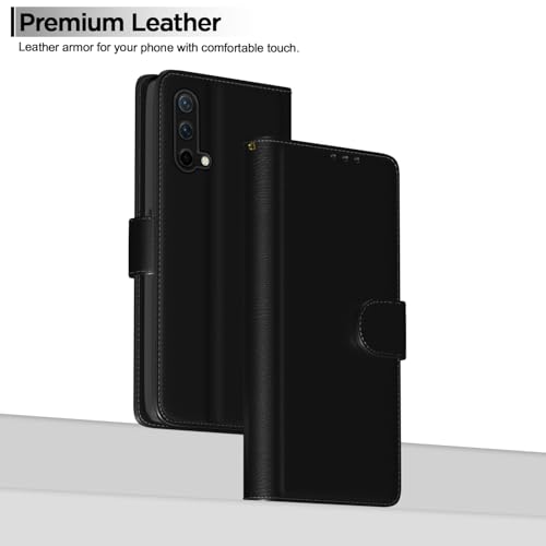 Image of Pikkme OnePlus Nord Ce 5G Flip Cover Leather Finish | Inside TPU with Card Pockets | Wallet Stand and Shock Proof | Complete Protection Flip Case (Black)