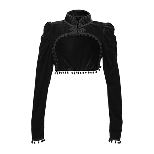 Bauzuoyo Boléro pour femme - Noir - Manches longues - Vintage gothique - Fête - Boléro - Boutonnière - Col montant - Cardigan - Crop Top - Cardigan - Veste...