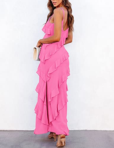 Image of houstil Women's Casual Summer Dress Strap Ruffle Beach Party Maxi Cocktail Evening Holiday Wedding Guest Dresses