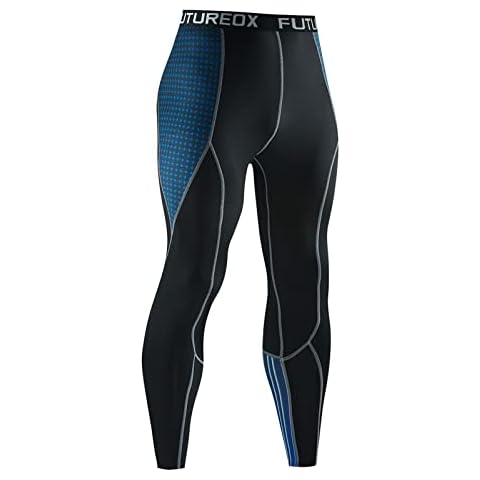 Mururo Mens Sports Running Tights Compression Base Layer Training Pants Elasticity Quick Dry Perspiration Leggings Casual Slim Fit Elastic Waist Printed Jogger Trousers Blue Cover