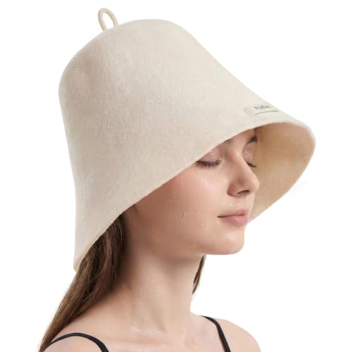 PuTian 100% Merino Wool Sauna Hat for Men & Women One Size Soft Sauna Cap Russian Banya Hat for Steam Room Sauna Banya White