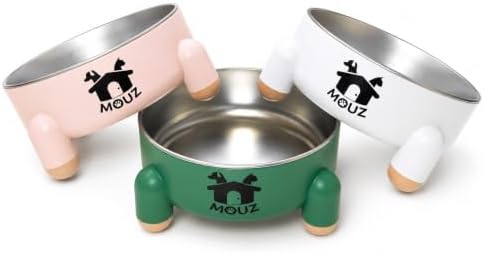 MOUZ Cuenco Comida Perro y Gato de Acero Inoxidable Antideslizante, comedero para Mascotas Elevado, tazón Multifuncional 15 cm (Verde)